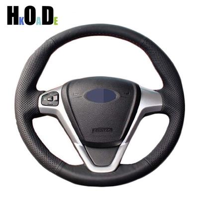Кожаная оплетка для руля автомобиля DIY, ручная прошивка, для Ford Fiesta 2008-2013 Ecosport 2013-2016, автомобильные аксессуары