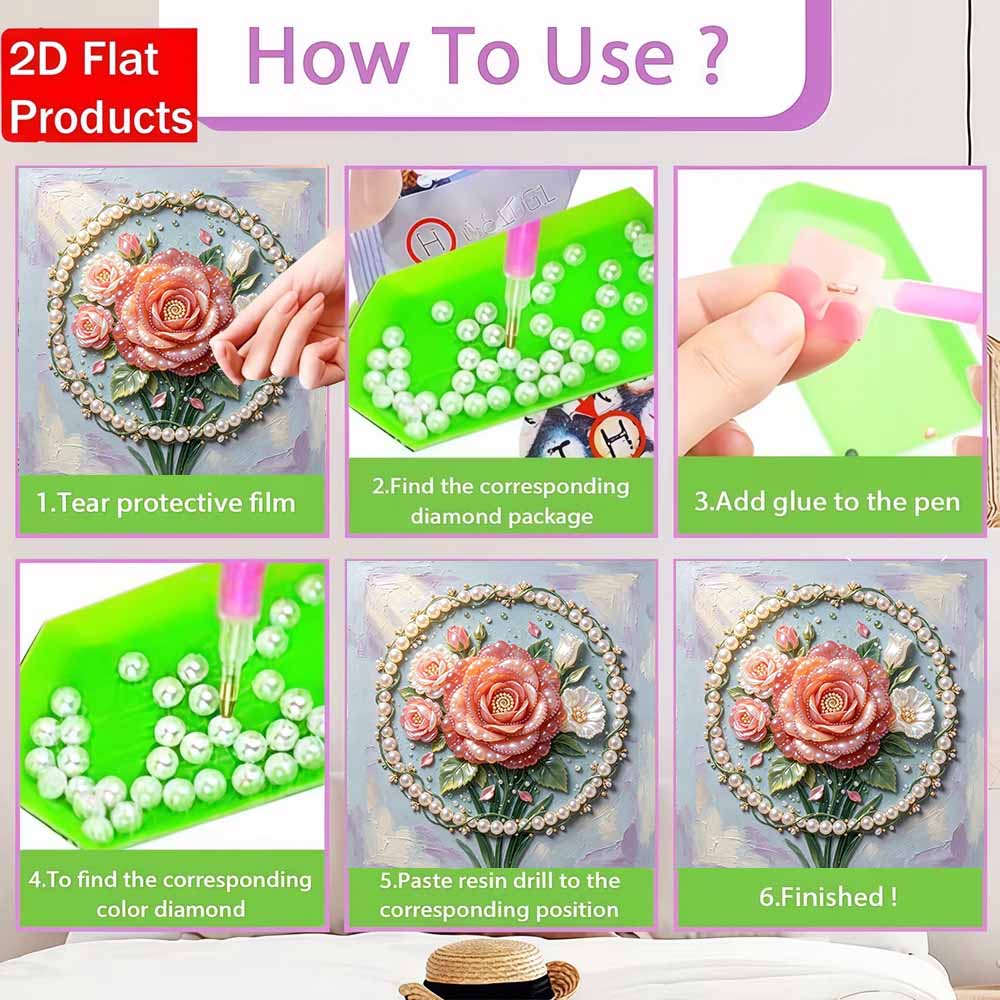 Pearl painting kit DIY floral rose bouquet art for home or office wall decoration.