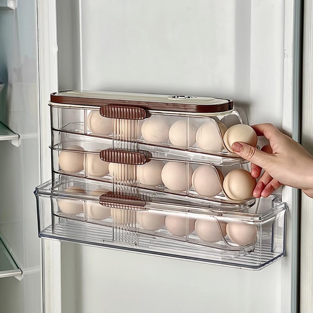Household Automatic Scrolling Egg Rack Holder Refrigerator Organizer Kitchen Dedicated