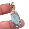 Natural Labradorite 925 Solid Sterling Silver Jewelry TwoTone Pendant 1.75" O1a79