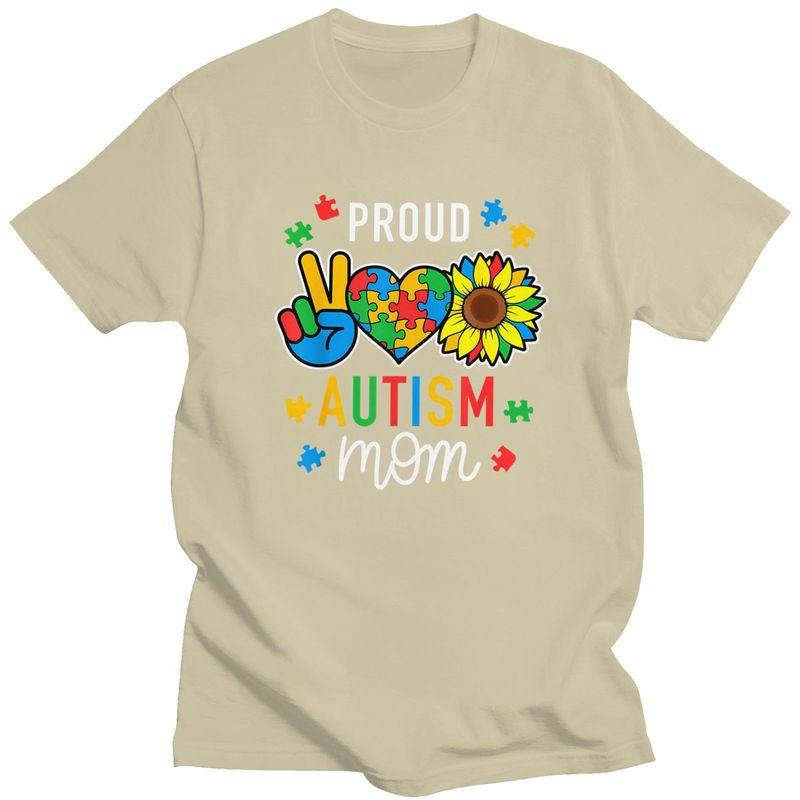 Im A Proud Autism Mom Awareness T Shirts 100 Cotton Tee Tops Streetwear Round Neck Tshirt Fashion ShortSleeve Clothes