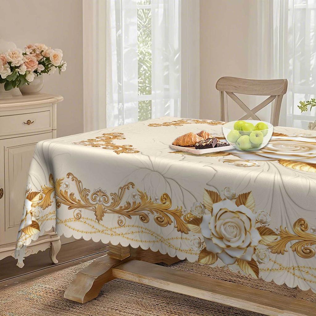 Высококачественная европейская скатерть для обеденного стола, гравировка с бронзовым напылением в виде роз, водонепроницаемая бытовая скатерть для кофейного столика, декоративная ткань для гостиной в стиле легкой роскоши