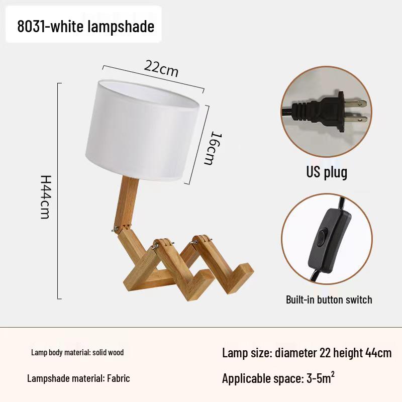 Nordic Wooden Robot Table Lamp: European Solid Wood Art for Bedroom or Bedside