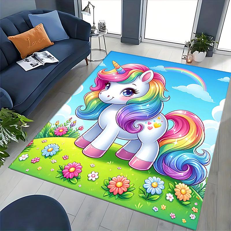 1pc Rainbow Unicorn Chair Mat - Anime Cartoon Design, Non-Slip Carpet for Office Chairs, Suitable for All Seasons and Perfect as a Gift.H061
