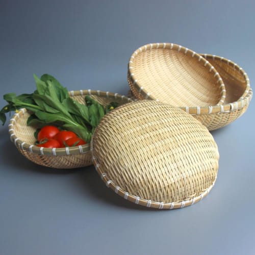 Deronder Bamboo Colander, Round Tray, Drying Vegetable Basket, Kitchen Storage, Lightweight, Handmade, Rustic, Beautiful, Practical, Easy to Use (Diam