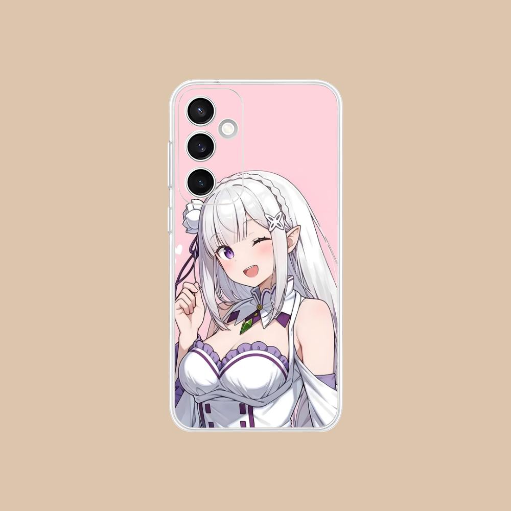 Чехол для мобильного телефона ReZero Emilia Waifu для Samsung Galaxy S25 S24 S23 S22 S21Plus FE Ультрапрозрачный Цветной Чехол Красивый Роскошный
