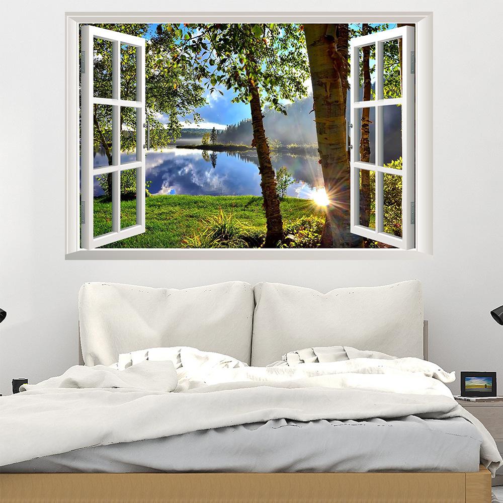 3D вид из окна, наклейки на стену, наклейки с лесным пейзажем, съемные обои, наклейки, украшение дома