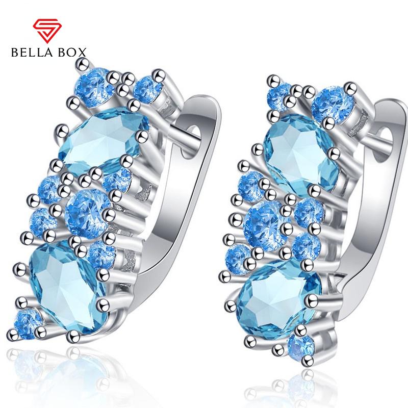 BELLA BOX Classic Earrings For Charm Lady With Blue Color Zircon Women Party Valentines Gifts