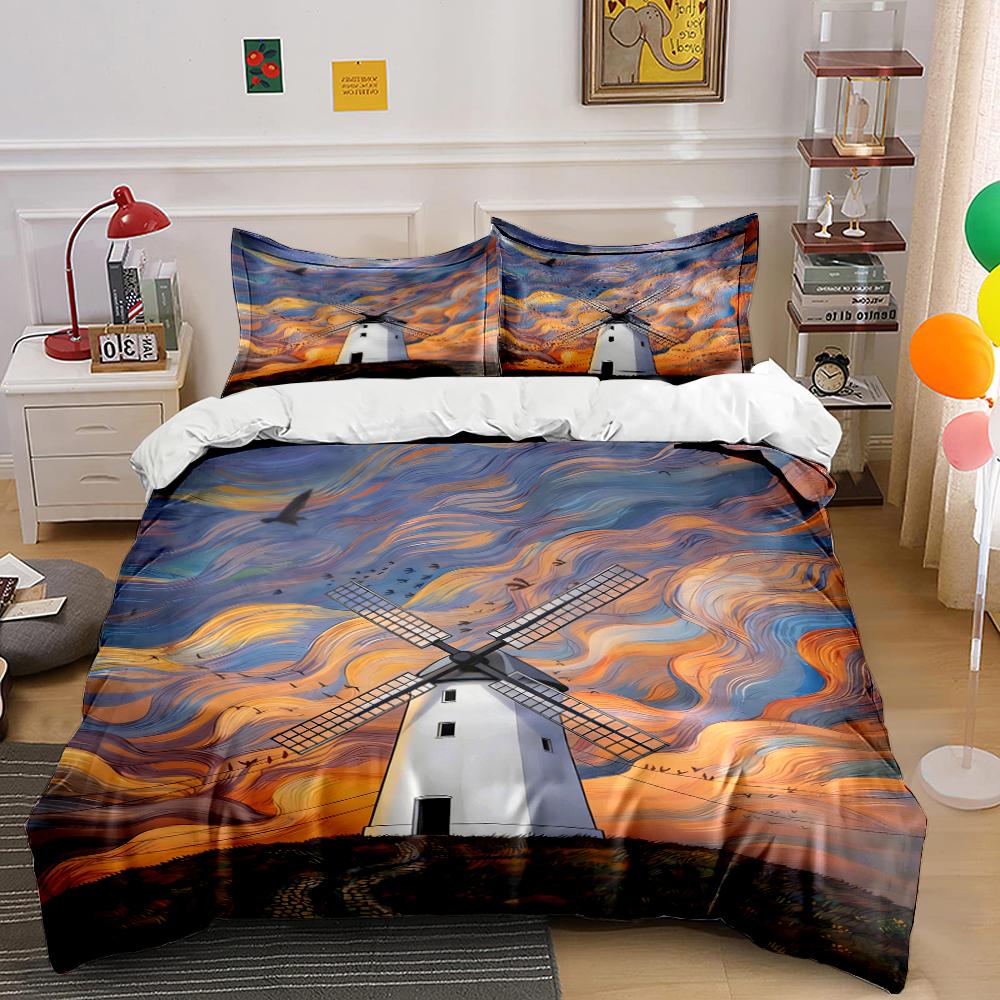 Windmill Sunset Bedding Set Bedding set (1 duvet cover, 2 pillowcases, duvet not included)
