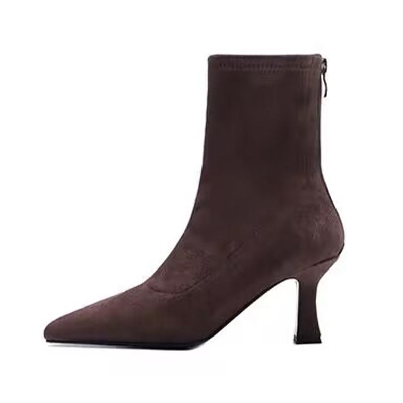 Женские ботильоны на высоком каблуке с острым носком, замшевые дизайнерские сексуальные туфли-лодочки, модная зимняя обувь 2024 года, новое платье, женские ботинки