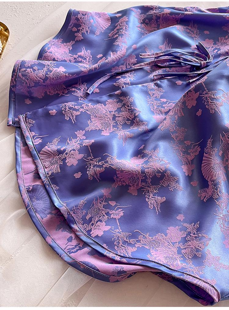 New Women's Spring/Summer Jacquard Silk Pajamas Set with Frog Buttons - National Style Mulberry Silk Thin Home Wear.