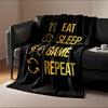 "Eat Sleep Game Repeat Gold Text Design Flannel blanket for bedroom, living room, sofa, and nap sofas"