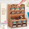 Wooden Desk Pen Organizer DIY Multifunctional Make Up Storage Holder Stationery Pencil Storage Stand for School Office Home New