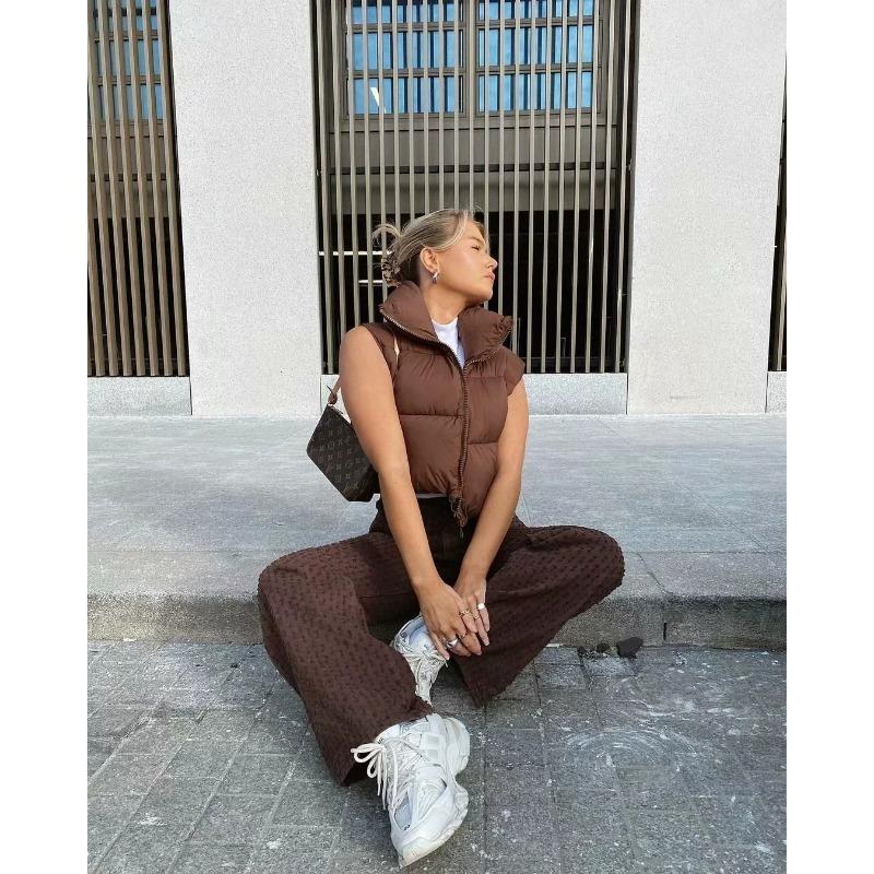 Хлопковый жилет женский короткий воротник-стойка толстый безрукавный жилет с подкладкой жилет жилет жилет куртка Tide