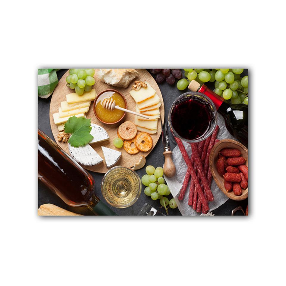 Овощи Фрукты Здоровая кухня Еда Холст Картина Греп Сыр Плакаты Печать Настенные картины Ресторан Столовая Декор