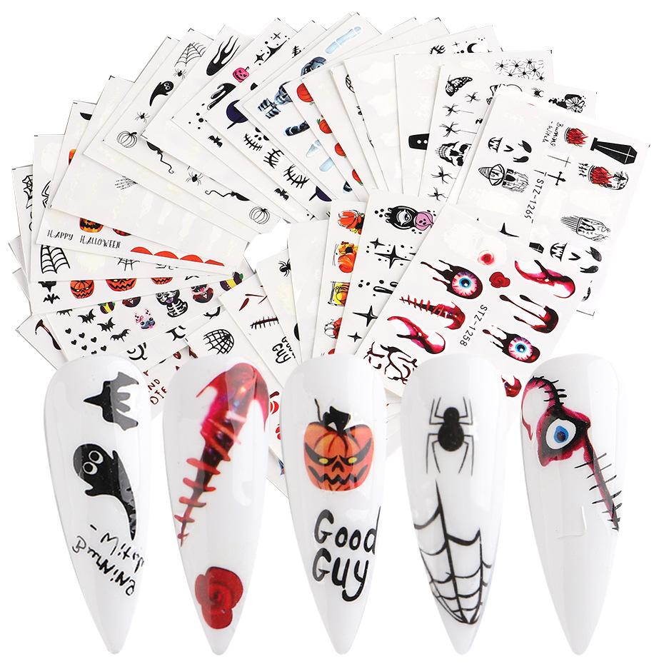 24Pcs Set Halloween Nail Water Transfer Stickers Decals Pumpkin Spider Ghost Horror Nail Art Decoration