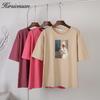 Hirsionsan Loose Printed Cotton T Shirt Women Summer Casual New Korean Trendy Short Sleeve T-shirts Female Cool Girl Ins Tops