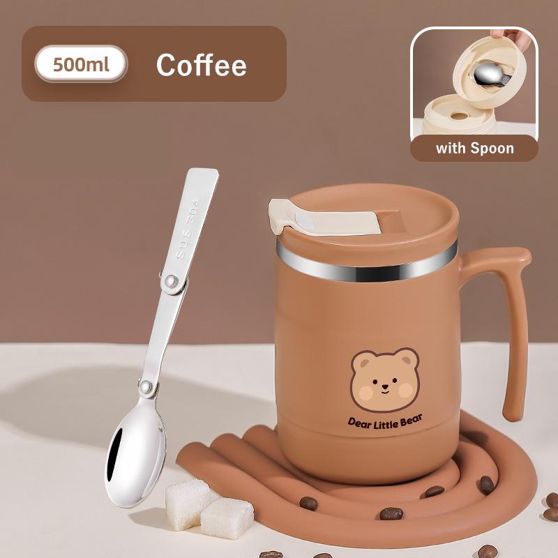 Двойная кофейная кружка с ложкой из нержавеющей стали, термостакан для чая, воды, портативный стакан для пива, вина, дорожная посуда для напитков