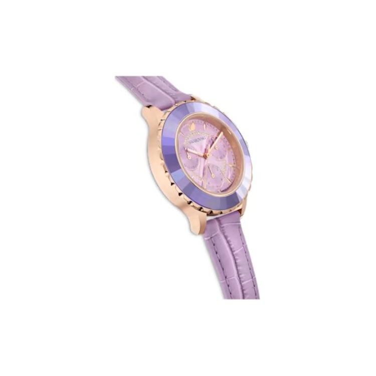 Swarovski Женские часы Octea Lux Chrono, кварцевый механизм, кожаный ремешок, фиолетовый циферблат 5632263