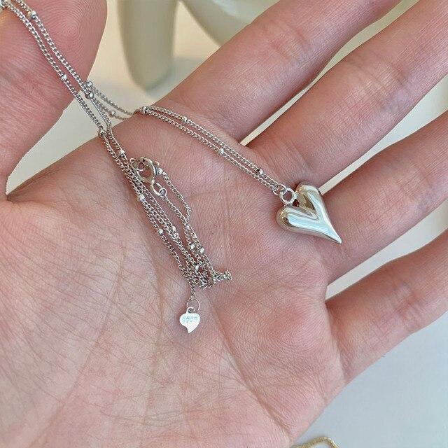 925 Sterling Silver Love Heart Necklace for Women Clavicle Chain Gold Silver Necklaces Party Jewelry Gifts