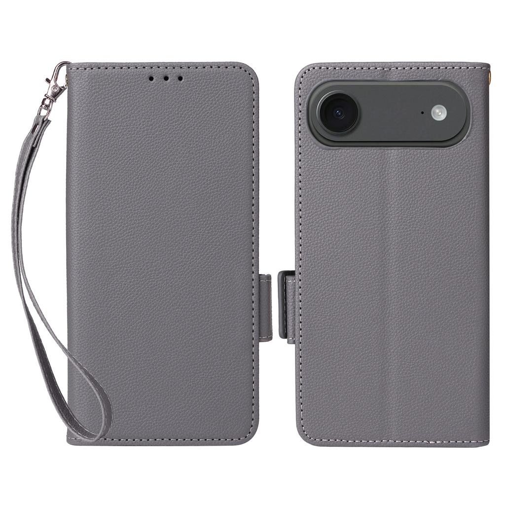 For iPhone Air Case with Wrist Strap Litchi Texture PU Leather Wallet Phone Cover