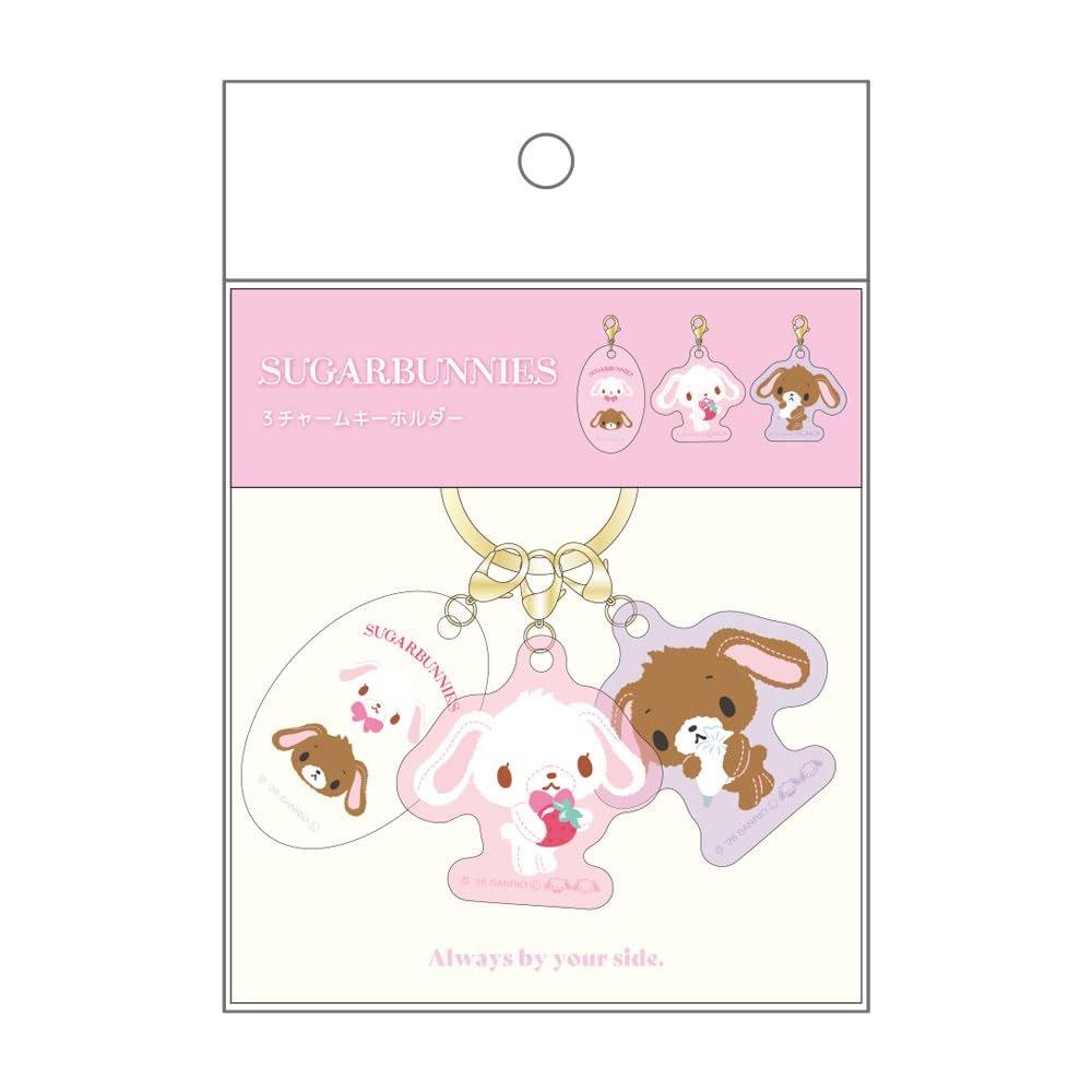 T'S Factory Sanrio Characters Sugarbunnies 3-Charm Acrylic Keychain Cute Bag Charm Keyring for Women Kids Gift