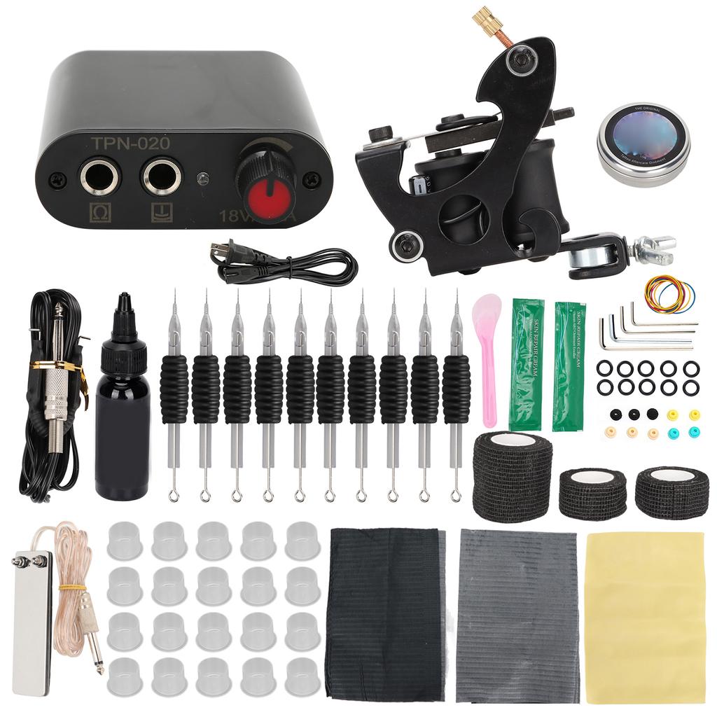 Катушка для татуировки с педалью, набор для практики, чернила для татуировки на коже, блок питания, набор для татуировки для начинающих