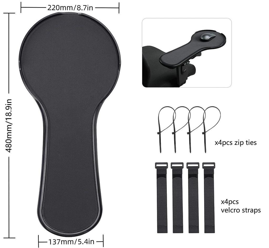 Подлокотник для мыши для компьютерного кресла, платформа-подставка для мыши, эргономичный регулируемый подлокотник, коврик для мыши с бортиком, крепится к креслу, черный