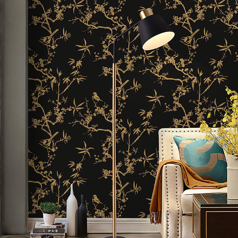Retro Black Leaf Wallpaper Self-adhesive Waterproof Wallpapers Modern Peel and Stick Furniture Stickers Bedroom Home Decoration