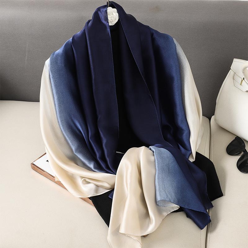 Casual Luxury Fashion Design Silk Scarf Women Gradient Color Shawl Scarves Smooth Soft Muffler Hair Wraps Hijab