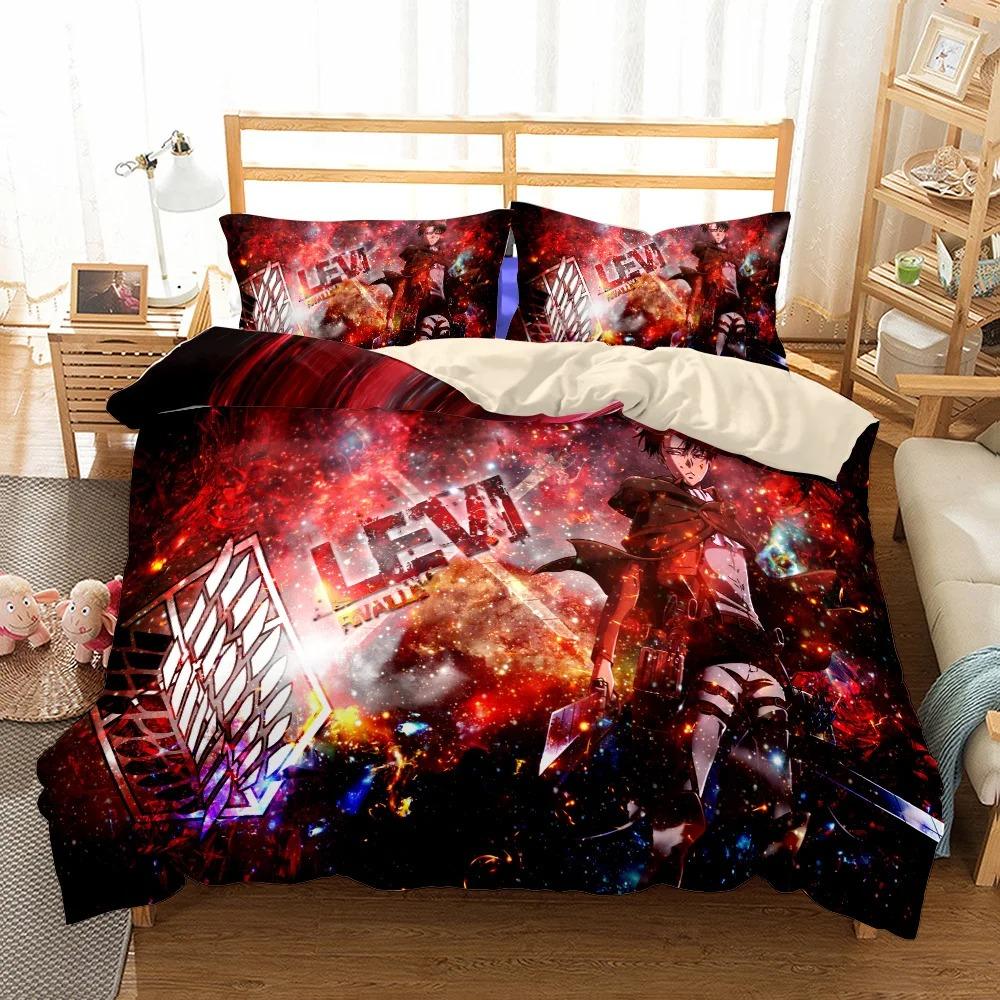 Anime Attack On Titan Bedding Set Kawaii Loli Boy Duvet Cover 3D Print Japan Cartoon Bed Quilt Cover Pillowcase No Sheets