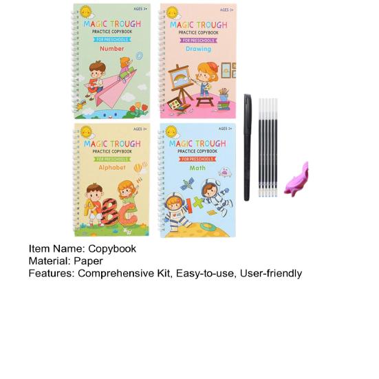 Magic Groove Practice Book Reusable Math Drawing Copybook Number Alphabet Tracing Handwriting Workbook for Children Ages 3-10