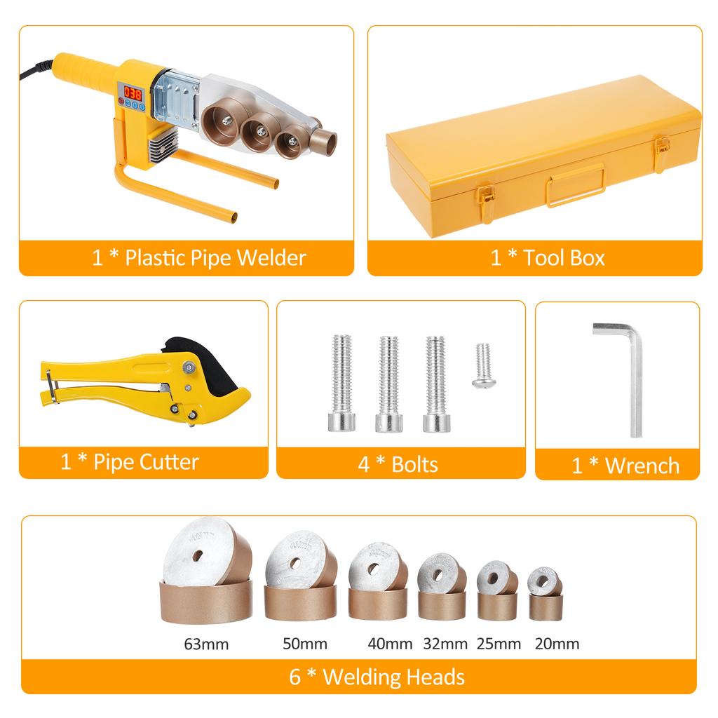 Инструмент для сварки пластиковых труб. Комплект для сварки пластиковых труб. Включает в себя сварочные головки 6 диаметров водопроводной трубы.