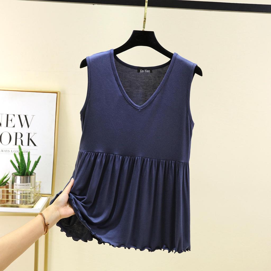 Женская летняя модальная майка с V-образным вырезом - Большой размер, однотонная, облегающая майка