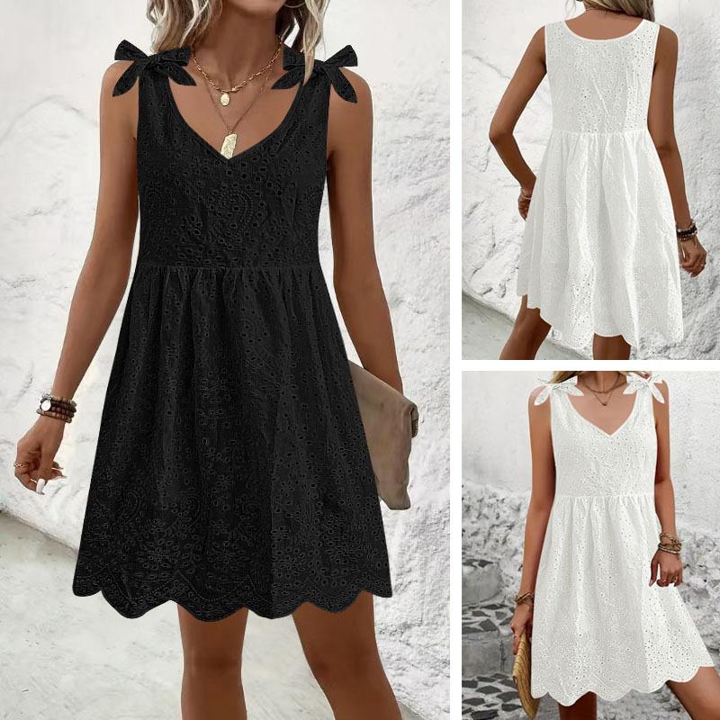 Женское летнее платье-комбинация с жаккардовой вышивкой, темпераментное платье без рукавов с V-образным вырезом и открытыми плечами