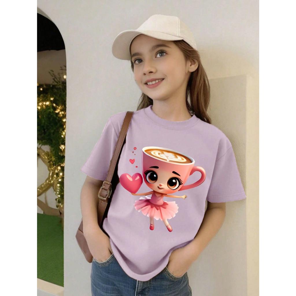 Camiseta de manga corta con estampado de bailarina de ballet, cómoda y transpirable, para uso casual diario en verano