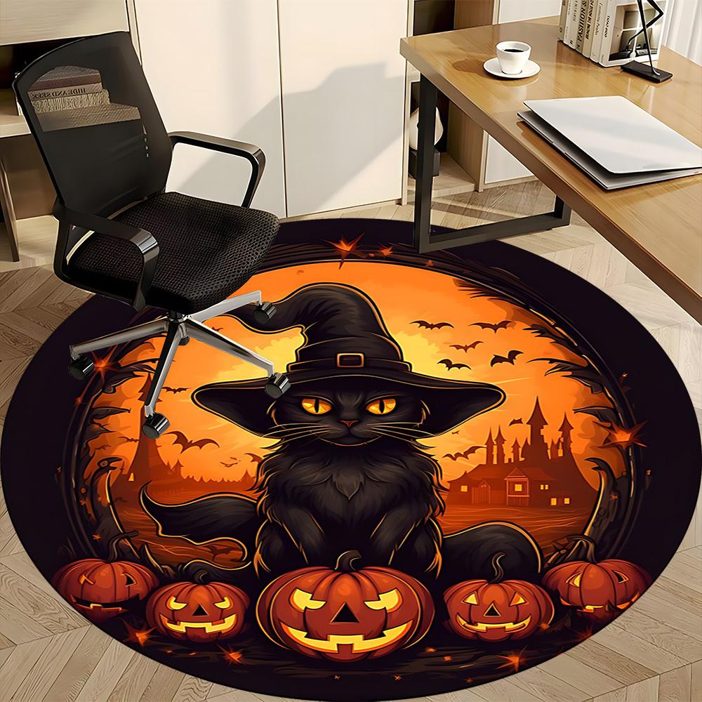 1pc Halloween Cat Office Round Area Rug, Under Office Chairs Bedroom Living Room Home Decor, Room Deco, Available in Various Sizes