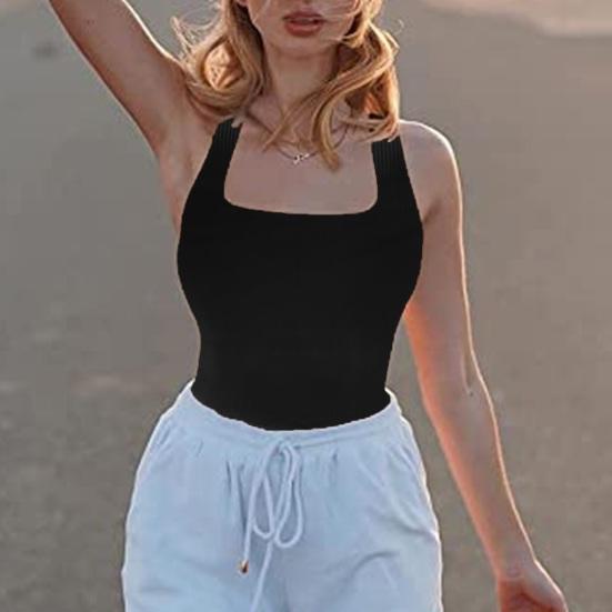 Женский спортивный жилет с круглым вырезом без рукавов, однотонный, эластичный, облегающий