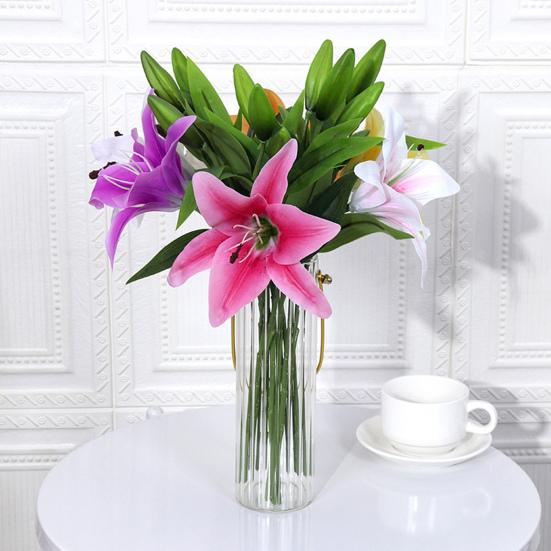 Artificial Flower Weather-resistant Non-fading No Withering No-Watering Easy Maintenance 3D Printing 3 Heads Artificial Lily Flower Home Decor