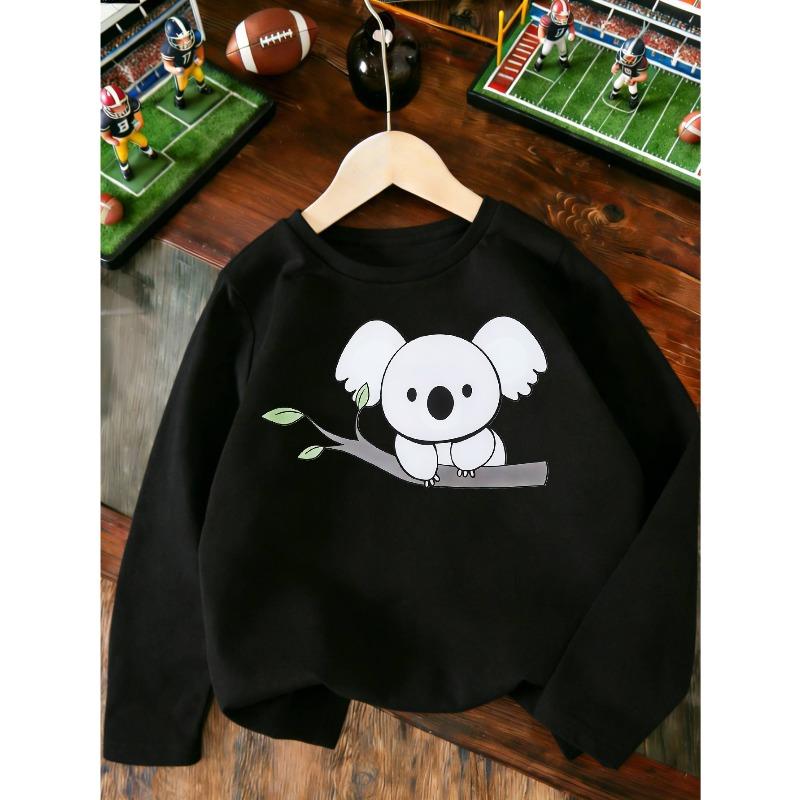 European sizes Kids' Fashion Print Koala Long Sleeve T-Shirt, Stylish Print, Versatile for Daily Wear, Sports Tee, Outdoor Top, Playwear