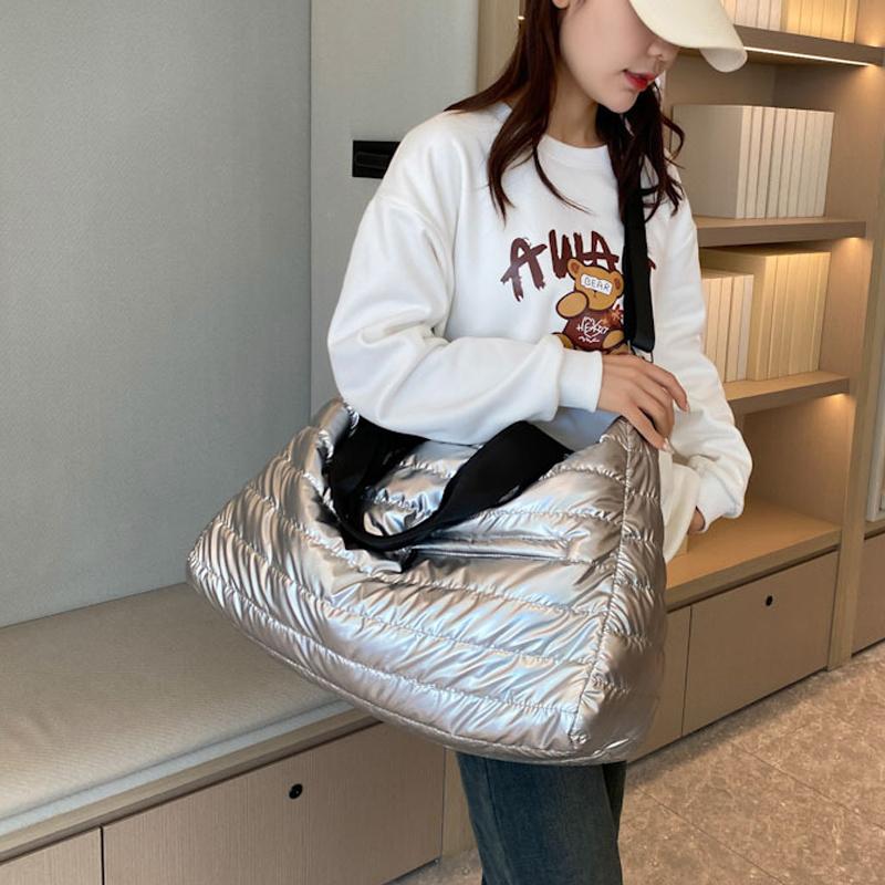 Yogodlns Solid Color Bright Surface Sports Fitness Handbags Shoulder Bag Fashion Large Capacity Waterproof Nylon Crossbody Bag