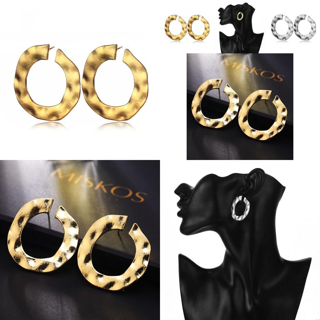 Popular Women's Alloy Round Hoop Earrings With Geometric Elements Gold And Silver