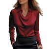Women Shirt Swing Collar Lapel Long Sleeve Satin Shirt Solid Color Loose Fit Casual Tops Work Party Vacation Shirt