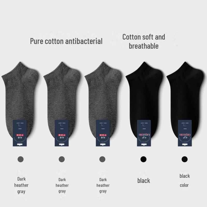 Мужские летние короткие антибактериальные носки из чистого хлопка - черные, впитывающие пот, дезодорирующие, всесезонные, тонкие, в стиле лодочки