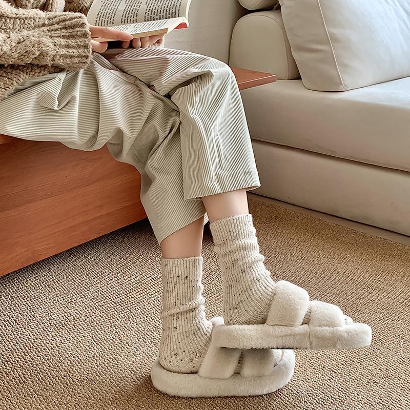 1/3/5 пар утолщенных однотонных женских носков, осенне-зимние шерстяные носки, милые носки со средним ворсом для девочек, кашемировые носки в горошек
