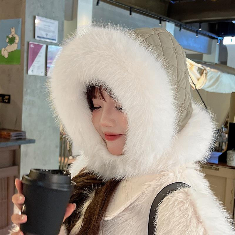 Женская зимняя шерстяная и утолщенная теплая шапка-шлем цельная защита шеи, ветрозащитная хлопковая шапка для велоспорта, защита от холода и ушей, шапка-ушанка