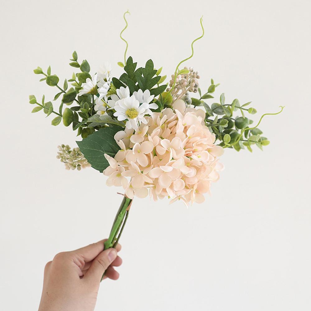 Luxury Artificial Hydrangea Eucalyptus Bouquet Plastic Realistic Fake Flower Elegant Hydrangea Flowers Home Hotel Table Decor