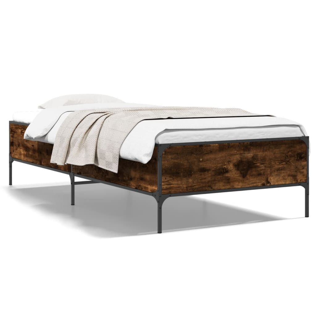 Bed Frame Smoked Oak 90 x 200 cm Wood Based Material and Metal