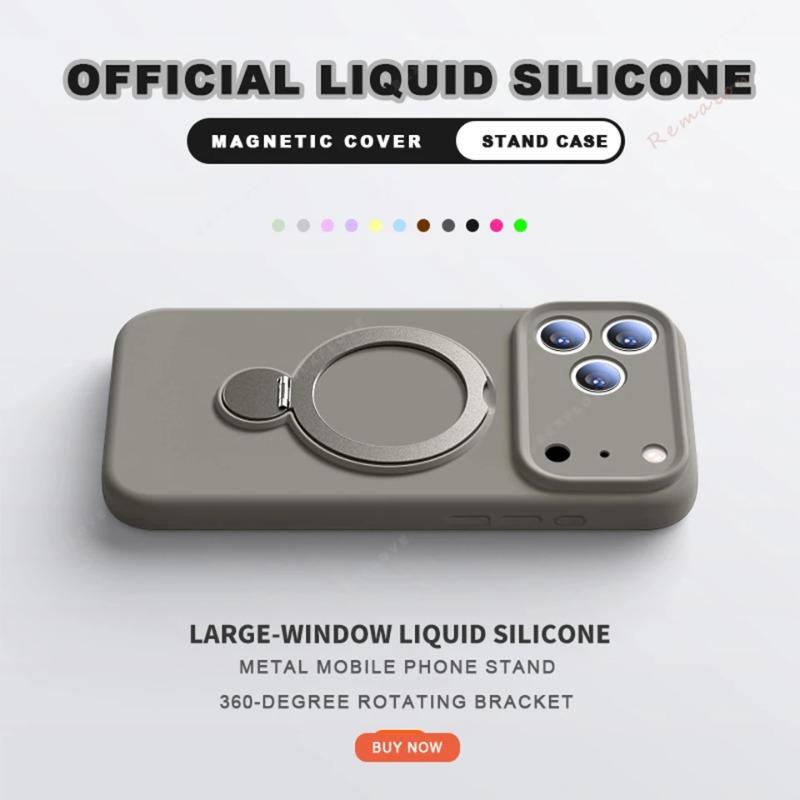 Магнитный чехол-держатель из жидкого силикона для iPhone 17 13 14 15 16 Pro Max Air Plus Magsafe Подставка Держатель Защитная крышка