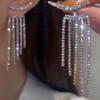 2 Curved Women's Pendant Earrings, Elegant Rhinestone Tassel Long Earrings, Gorgeous Zircon, Date Gift-4019